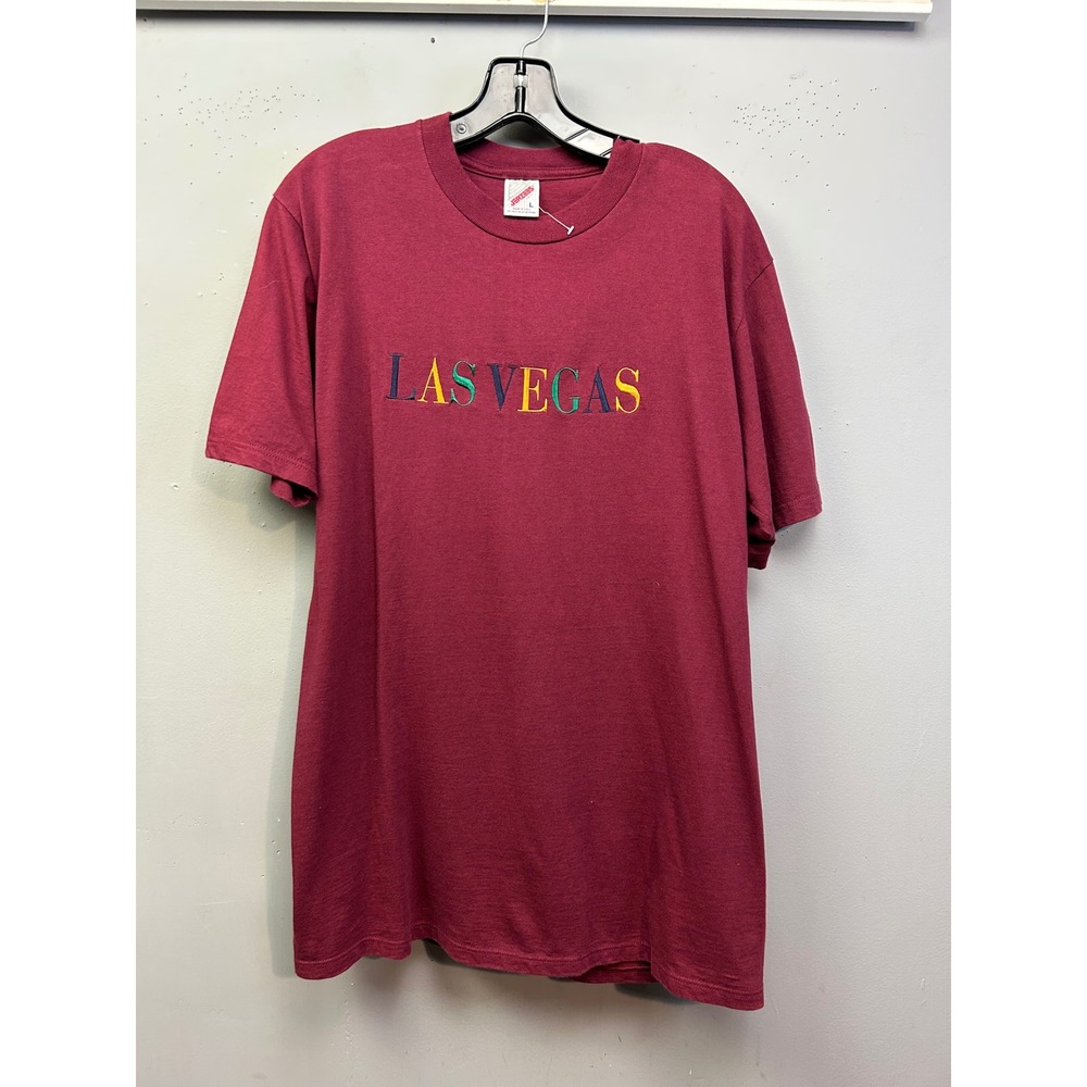 Jerzees T-Shirt Mens Large Maroon Las Vegas Embroidered Cotton USA Vintage